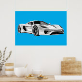 Poster Dessin de voiture II (BLUE BKGRD) (Cuisine)