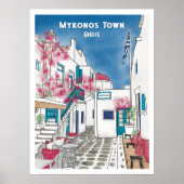 Poster Dessin de voyage de Mykonos Town Greece (Devant)