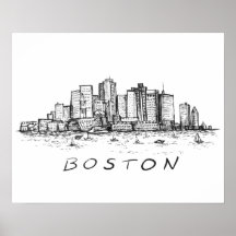 Dessin d'encre Cityscape de Boston