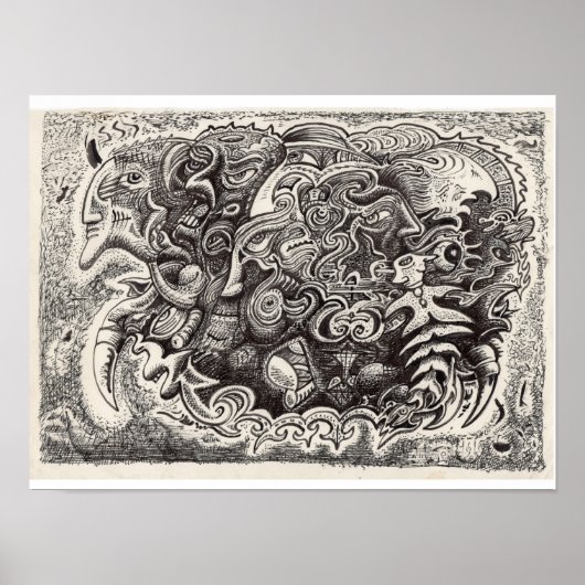 Poster Dessin d'encre de bête hybride (Devant)