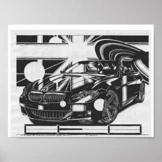 Poster Dessin d'encre de montage - voiture de sport la pi