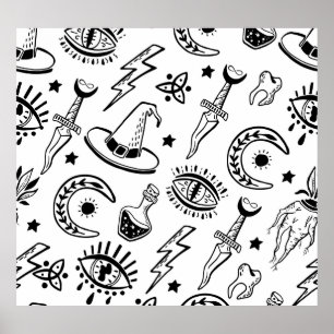 Poster Dessin d'encre magique Motif sans couture