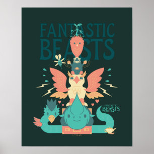 Poster Dessin Des Bêtes Fantastiques Émergent De Suitcase