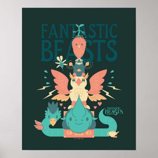 Poster Dessin Des Bêtes Fantastiques Émergent De Suitcase (Devant)