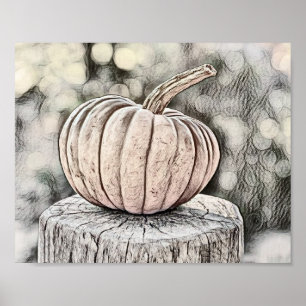 Poster Dessin des couleurs d'automne des citrouilles vint