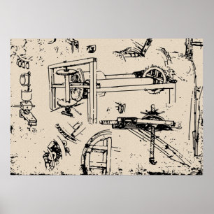 Poster Dessin des inventions Leonardo da Vinci