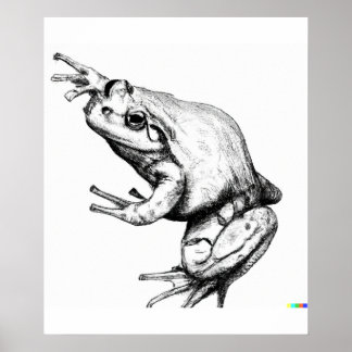 Poster Dessin dessiné à la main de grenouille dans l'art 