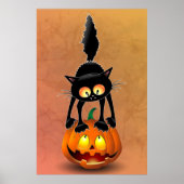 Poster Dessin d'Halloween au chat effrayé sur Citrouille (Devant)