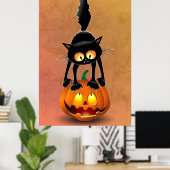 Poster Dessin d'Halloween au chat effrayé sur Citrouille (Bureau à domicile)