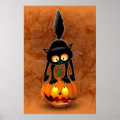 Poster Dessin d'Halloween au chat effrayé sur Citrouille (Devant)
