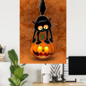 Poster Dessin d'Halloween au chat effrayé sur Citrouille (Bureau à domicile)