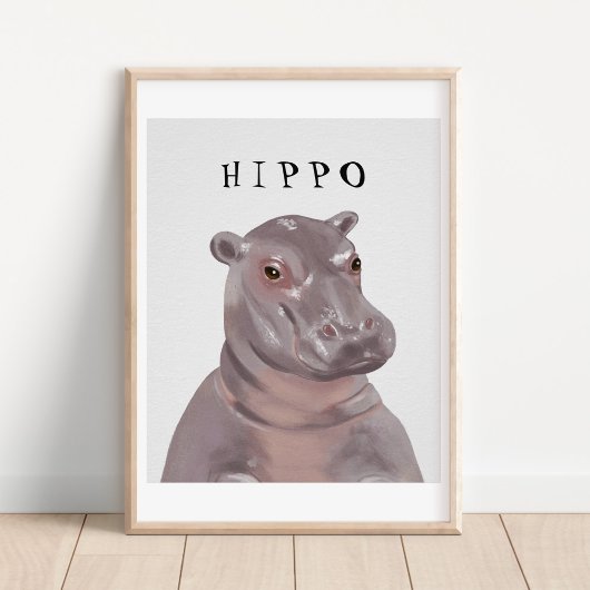 Poster Dessin d'hippopotame mignon personnalisable Affich