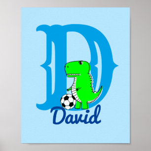 Poster Dessin Dino Foot Pépinière Art Nom Personnalisé