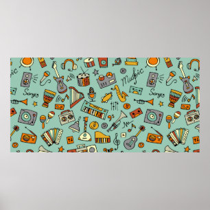 Poster Dessin d'instruments de musique, motif transparent