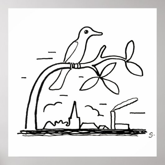 Poster Dessin d'oiseau sur une branche par Leo Gestel (Devant)