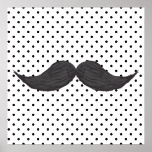 Poster Dessin Drôle De Moustache Et Pois Noirs