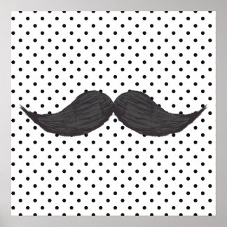 Poster Dessin Drôle De Moustache Et Pois Noirs