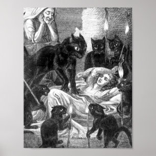 Poster Dessin du chat noir rétro