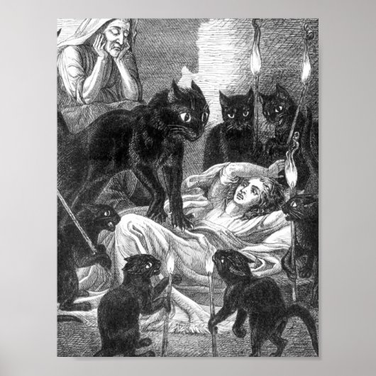 Poster Dessin du chat noir rétro (Devant)