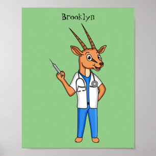 Poster Dessin du médecin de l'antilope Cute Gemsbok
