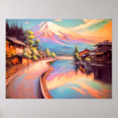 Poster Dessin du pastel Mt Fuji coucher de soleil japonai (Devant)