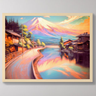 Poster Dessin du pastel Mt Fuji coucher de soleil japonai