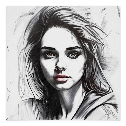 Poster Dessin du portrait d'une femme (Devant)