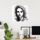 Poster Dessin du portrait d'une femme (Bureau à domicile)