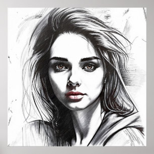 Poster Dessin du portrait d'une femme