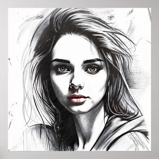 Poster Dessin du portrait d'une femme (Devant)