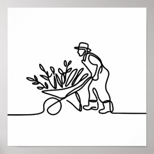 Poster dessin d'un agriculteur ou d'un jardinier