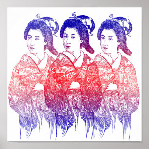 Poster Dessin D'Une Dame Kimono