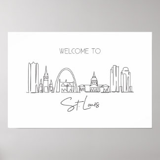 Poster Dessin d'une ligne continue de St. Louis Skyline