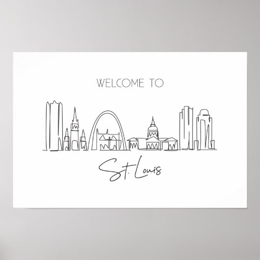 Poster Dessin d'une ligne continue de St. Louis Skyline (Devant)