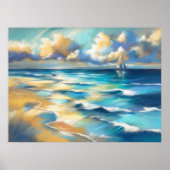 Poster Dessin dur Pastel Bateau à voile Eau II (Devant)