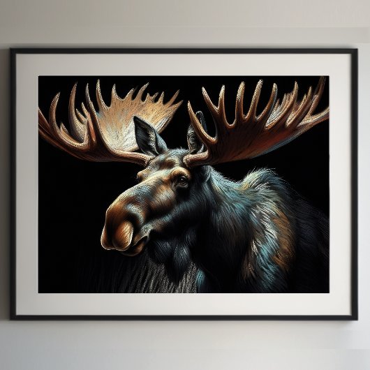 Poster Dessin dur Pastel Bull Moose
