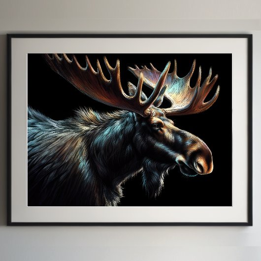 Poster Dessin dur Pastel Bull Moose
