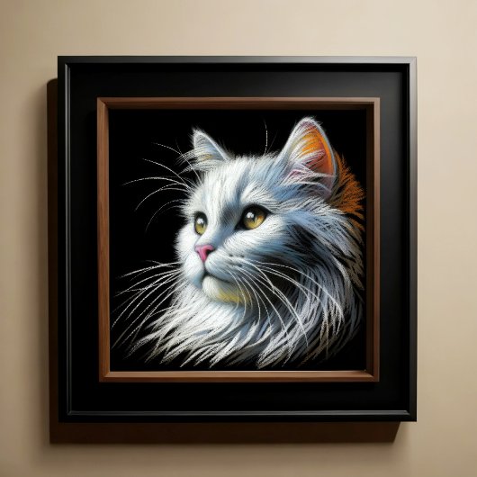 Poster Dessin dur Pastel Chat blanc