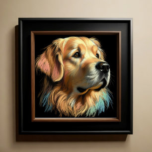 Poster Dessin dur Pastel Golden Retriever