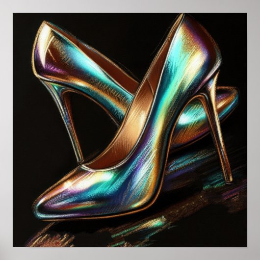 Poster Dessin dur Pastel Iridescente Pompes à talon élevé (Devant)