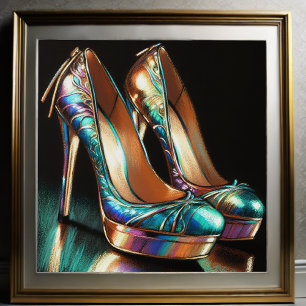 Poster Dessin dur Pastel Iridescente talons hauts Femme