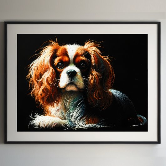 Poster Dessin dur Pastel King Charles Cavalier Spaniel