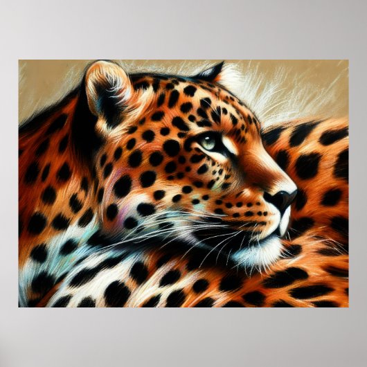 Poster Dessin dur Pastel Leopard (Devant)