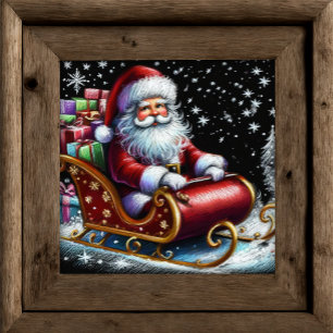 Poster Dessin dur Pastel Père Noël dans sa balance