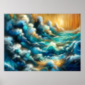 Poster Dessin dur Pastel qui écrase des vagues (Devant)
