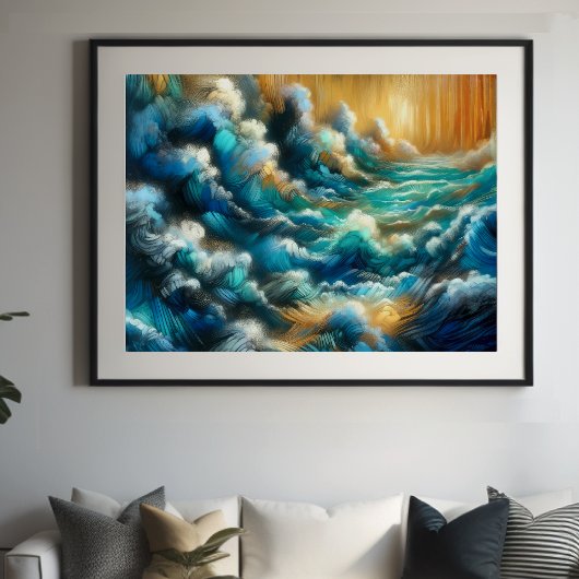 Poster Dessin dur Pastel qui écrase des vagues