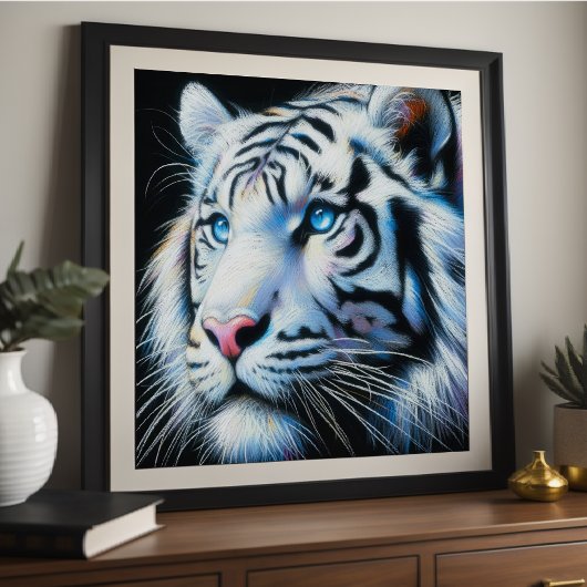 Poster Dessin dur Pastel Tigre blanc