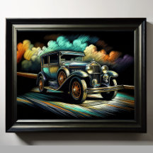 Dessin dur Pastel voiture antique