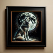 Poster Dessin dur Pastel Wolf Howling Moon