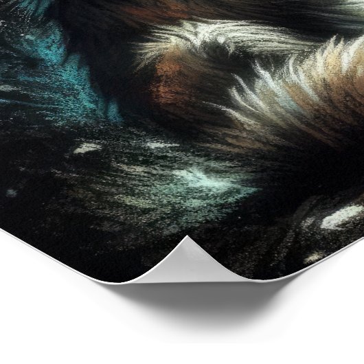 Poster Dessin dur Pastel Wolf Howling Moon (Coin)